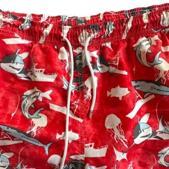 Peter Millar Men's XL Swim Trunks Red Shark Print Lined Nautical Shorts Pockets - Picture 3 of 10
